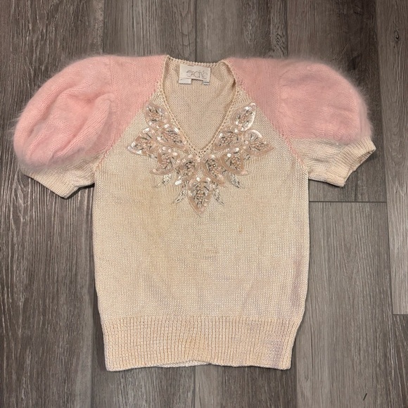 Cache Sweaters - 🩰Cache🩰 Vintage Beaded Puff Sleeve Sweater